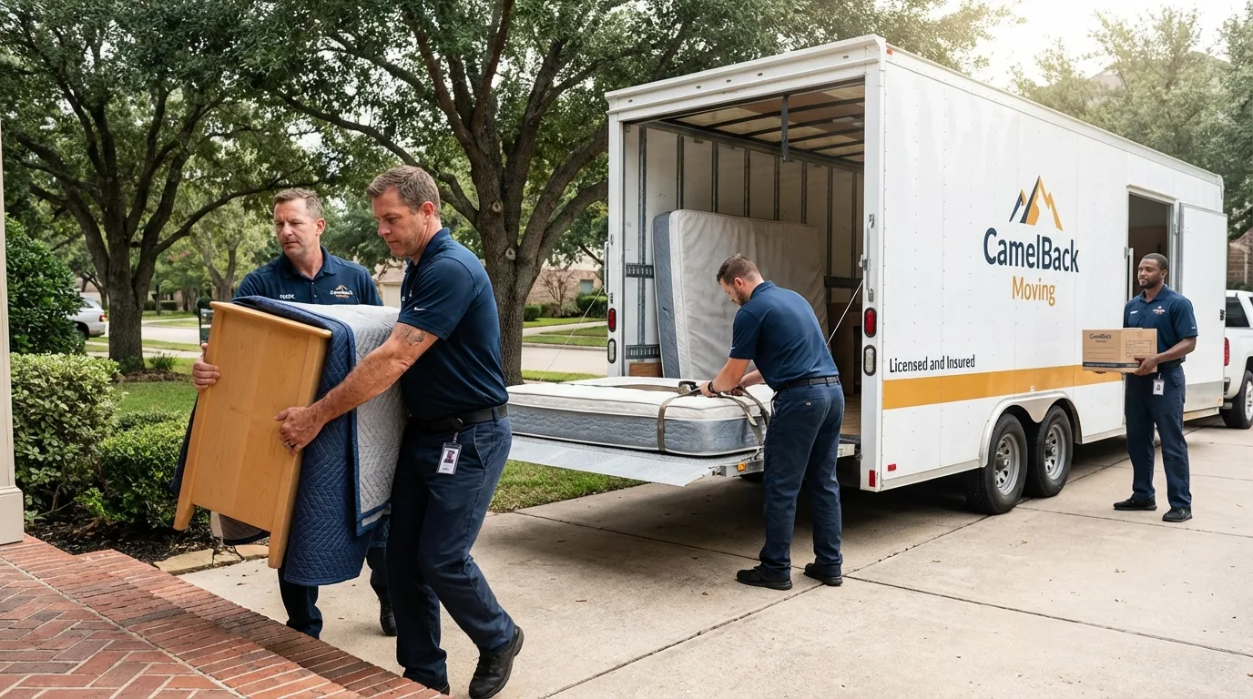 Crew loading residential truck for cross-state move from Lindale, TX